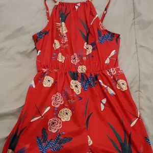 Red floral romper